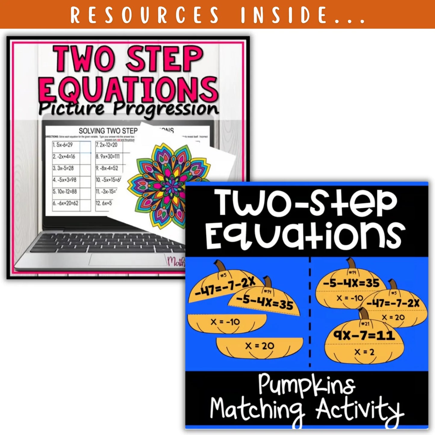 Solving Two Step Equations/Inequalities: Fall + Halloween Mini Bundle 🍁🎃