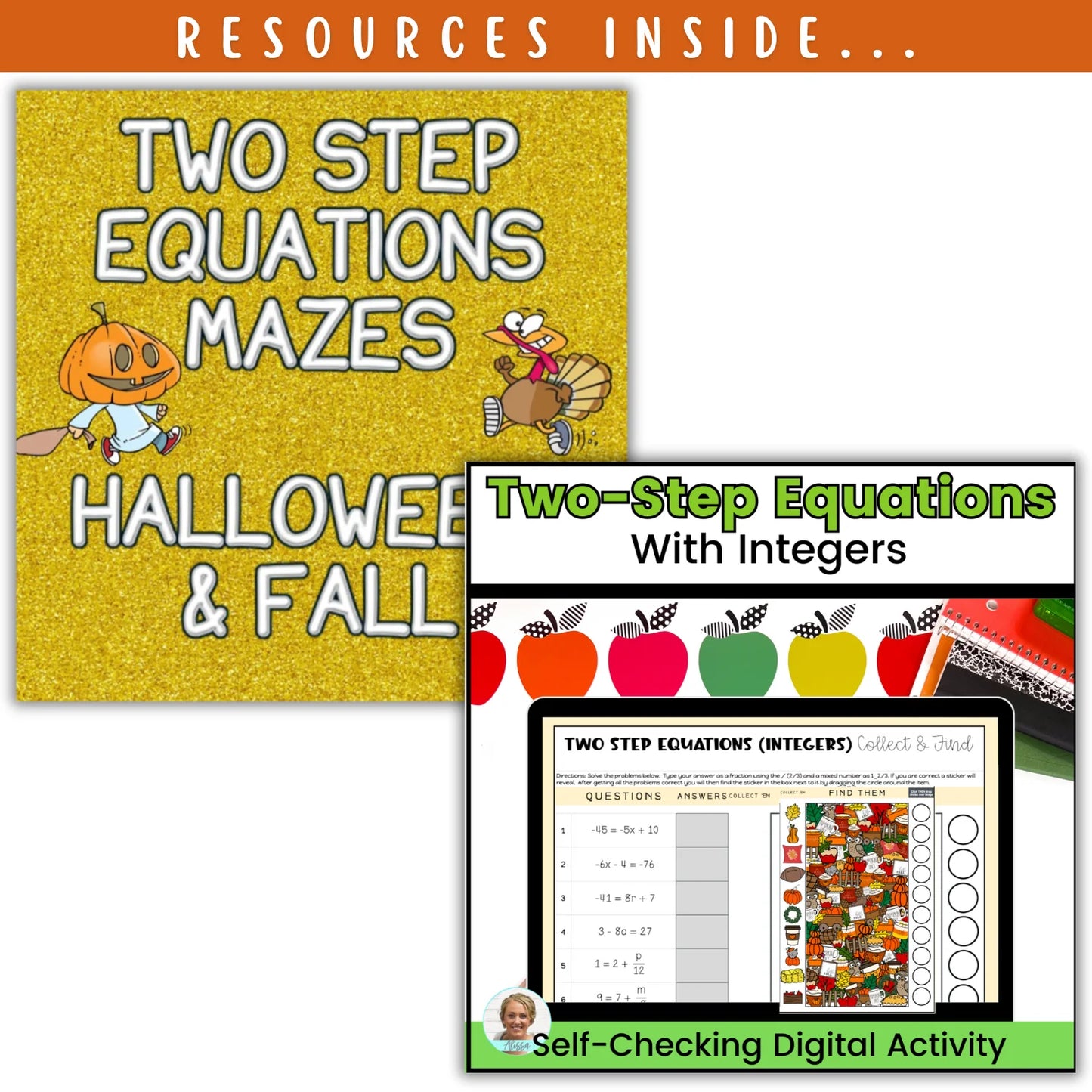 Solving Two Step Equations/Inequalities: Fall + Halloween Mini Bundle 🍁🎃