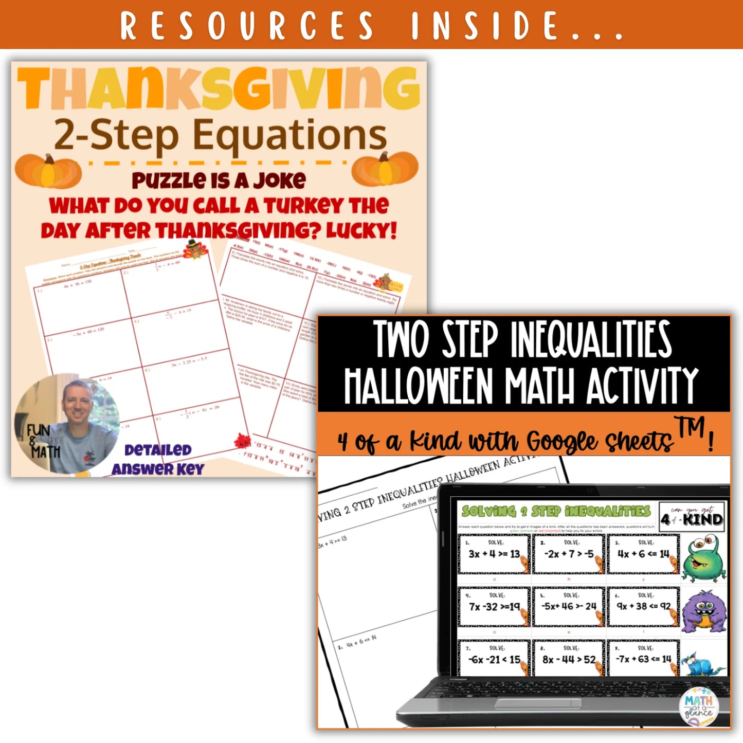 Solving Two Step Equations/Inequalities: Fall + Halloween Mini Bundle 🍁🎃