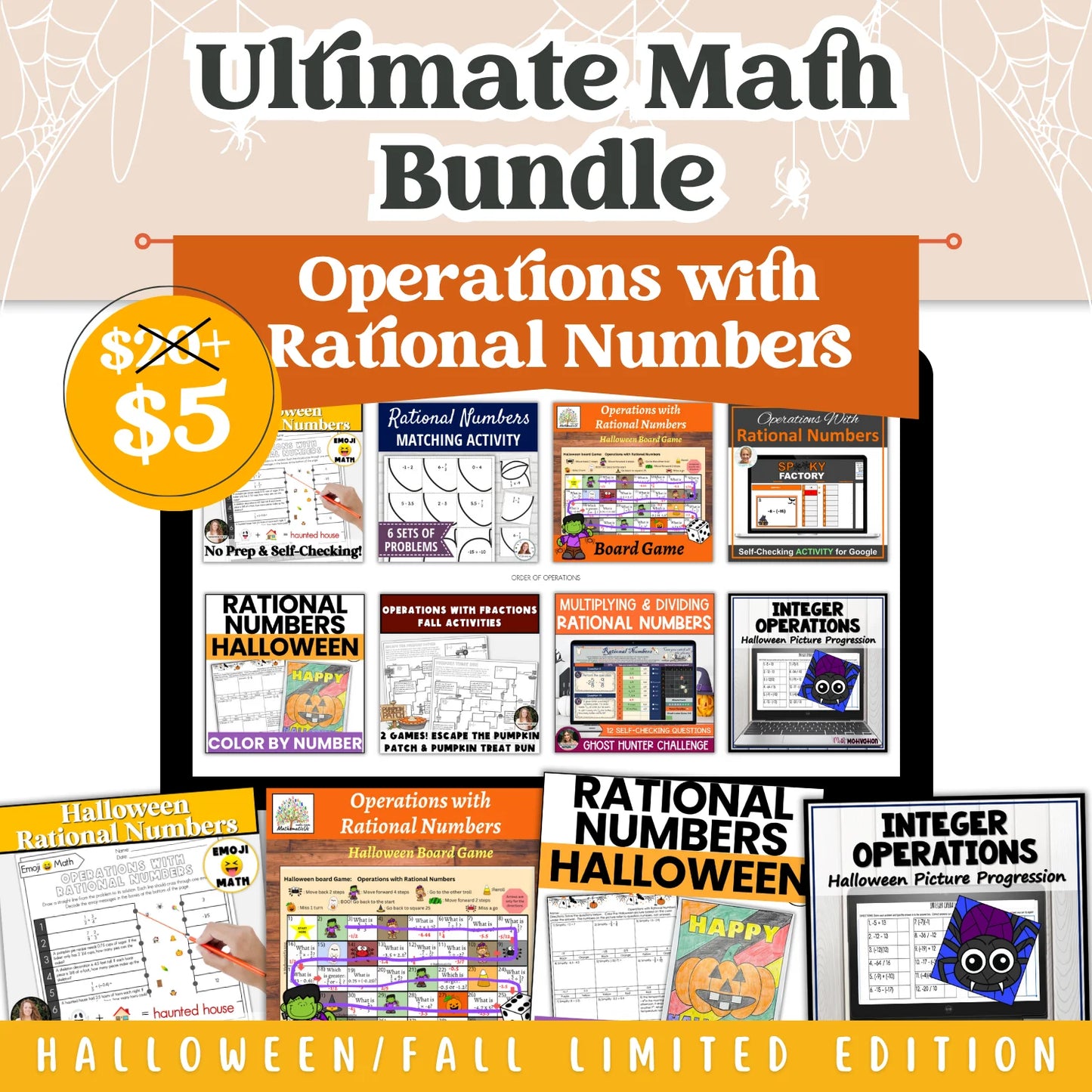 Operations with Rational Number: Fall + Halloween Mini Bundle 🍁🎃