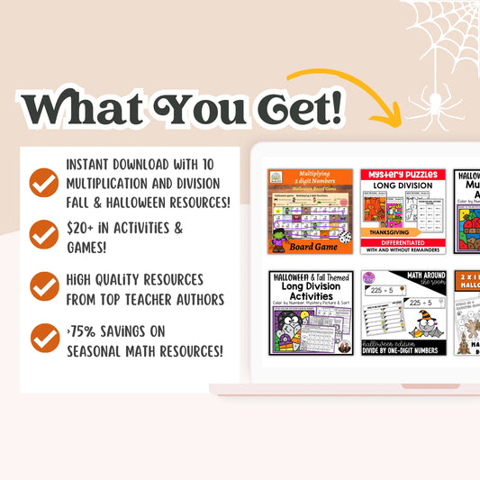 Multiplication (1 digit by 2 digit or 2 digit by 2 digit) & Division: Fall + Halloween Mini Bundle 🍁🎃