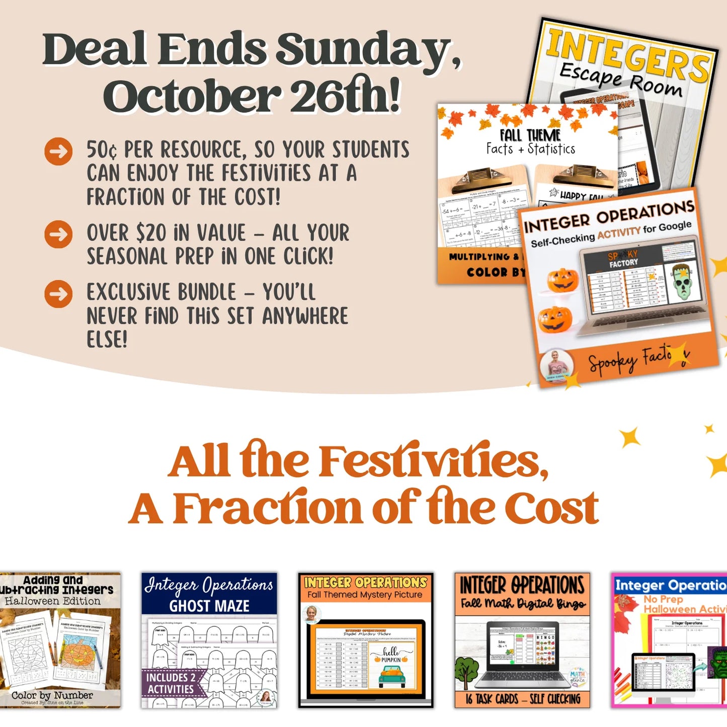Integer Operations: Fall + Halloween Mini Bundle 🍁🎃