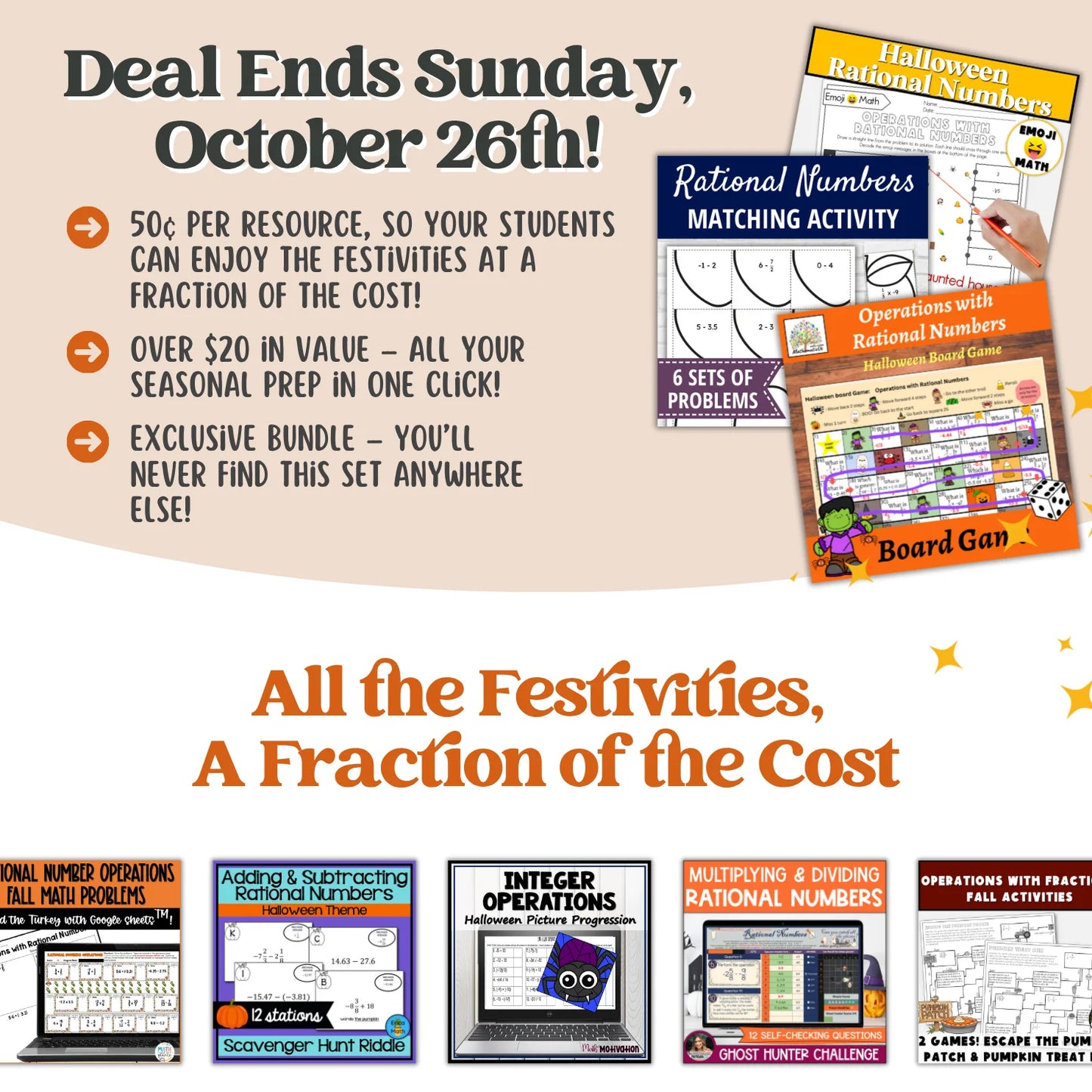 Operations with Rational Number: Fall + Halloween Mini Bundle 🍁🎃