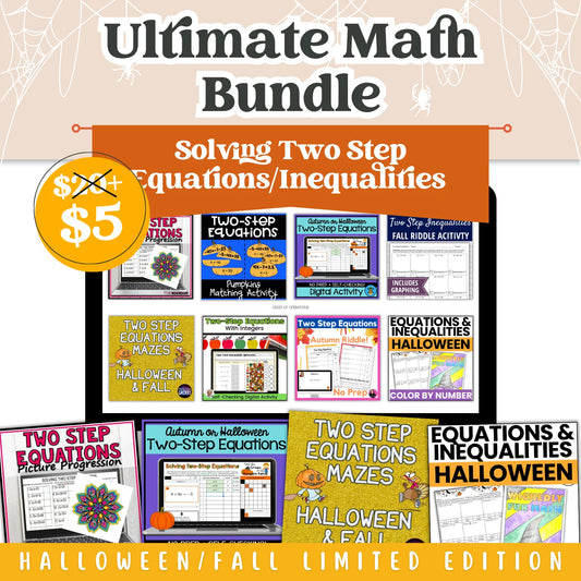 Solving Two Step Equations/Inequalities: Fall + Halloween Mini Bundle 🍁🎃