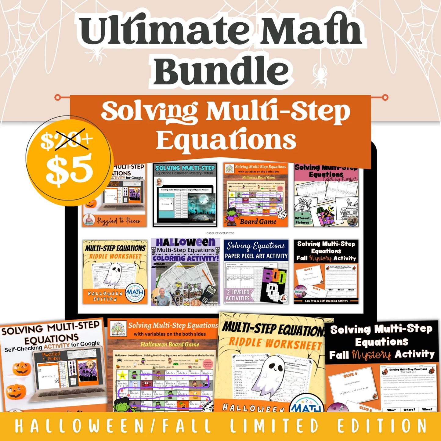 Solving Multi-Step Equations: Fall + Halloween Mini Bundle 🍁🎃