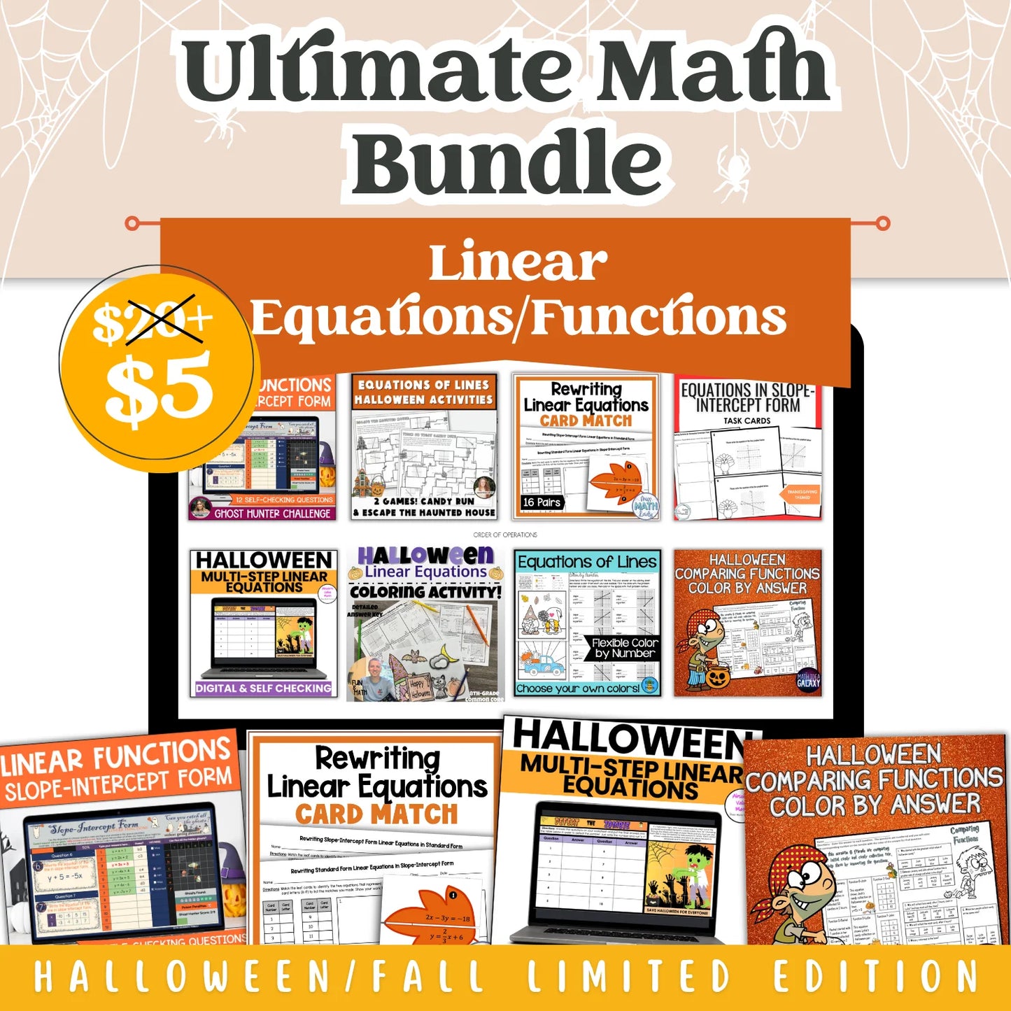 Linear Equations/Functions: Fall + Halloween Mini Bundle 🍁🎃