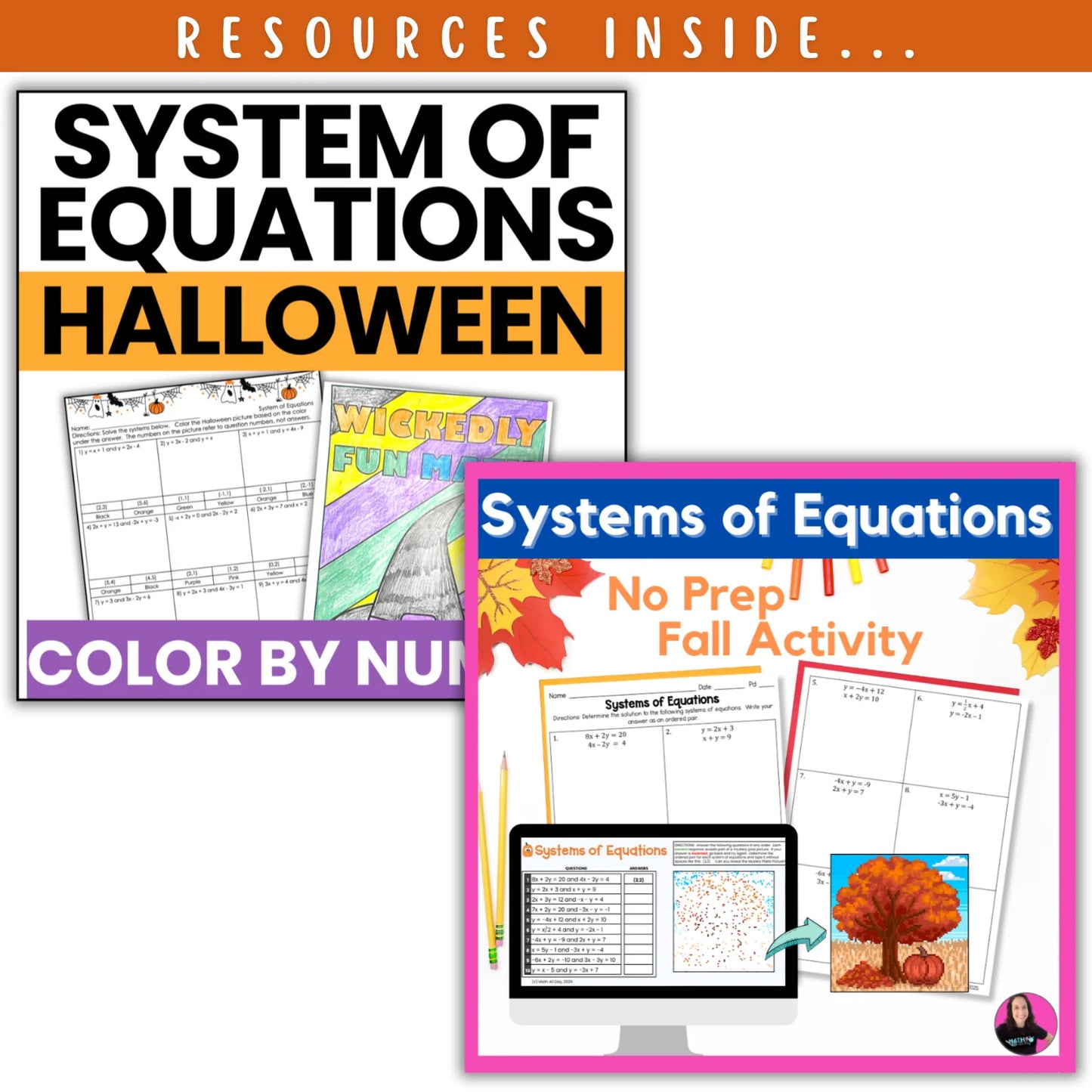Systems of Equations: Fall + Halloween Mini Bundle 🍁🎃