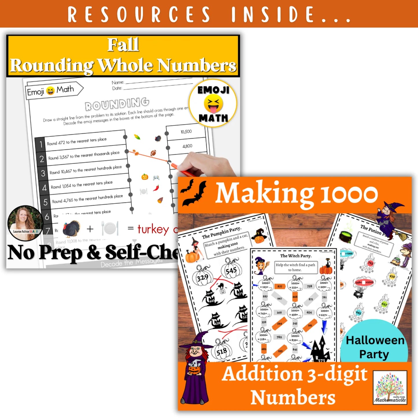 Add and Subtract within 1000: Fall + Halloween Mini Bundle 🍁🎃
