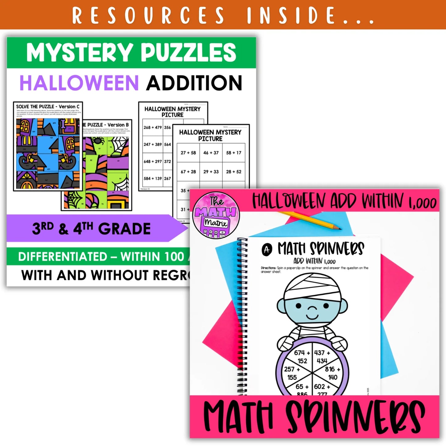 Add and Subtract within 1000: Fall + Halloween Mini Bundle 🍁🎃