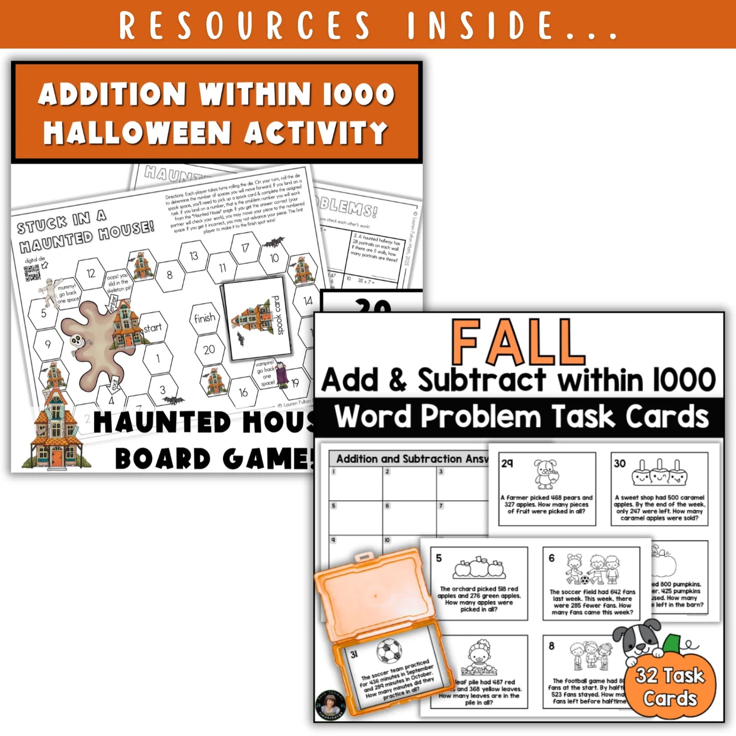 Add and Subtract within 1000: Fall + Halloween Mini Bundle 🍁🎃