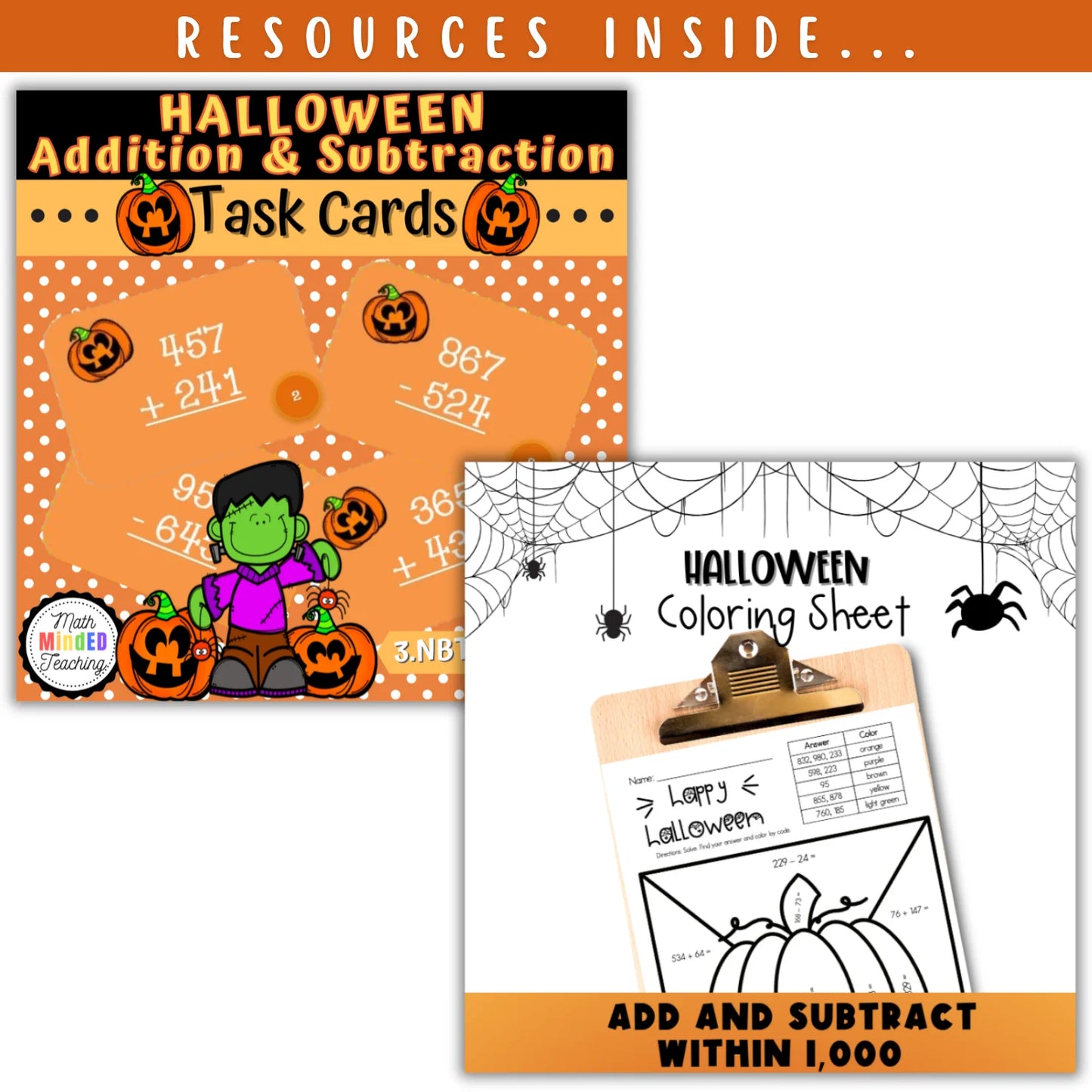 Add and Subtract within 1000: Fall + Halloween Mini Bundle 🍁🎃