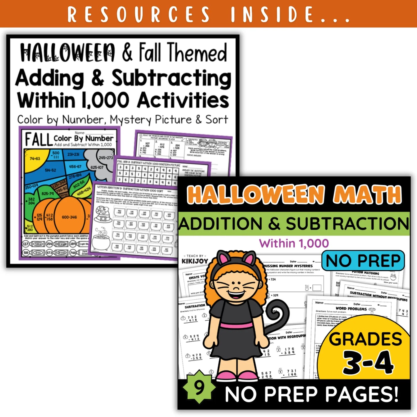 Add and Subtract within 1000: Fall + Halloween Mini Bundle 🍁🎃