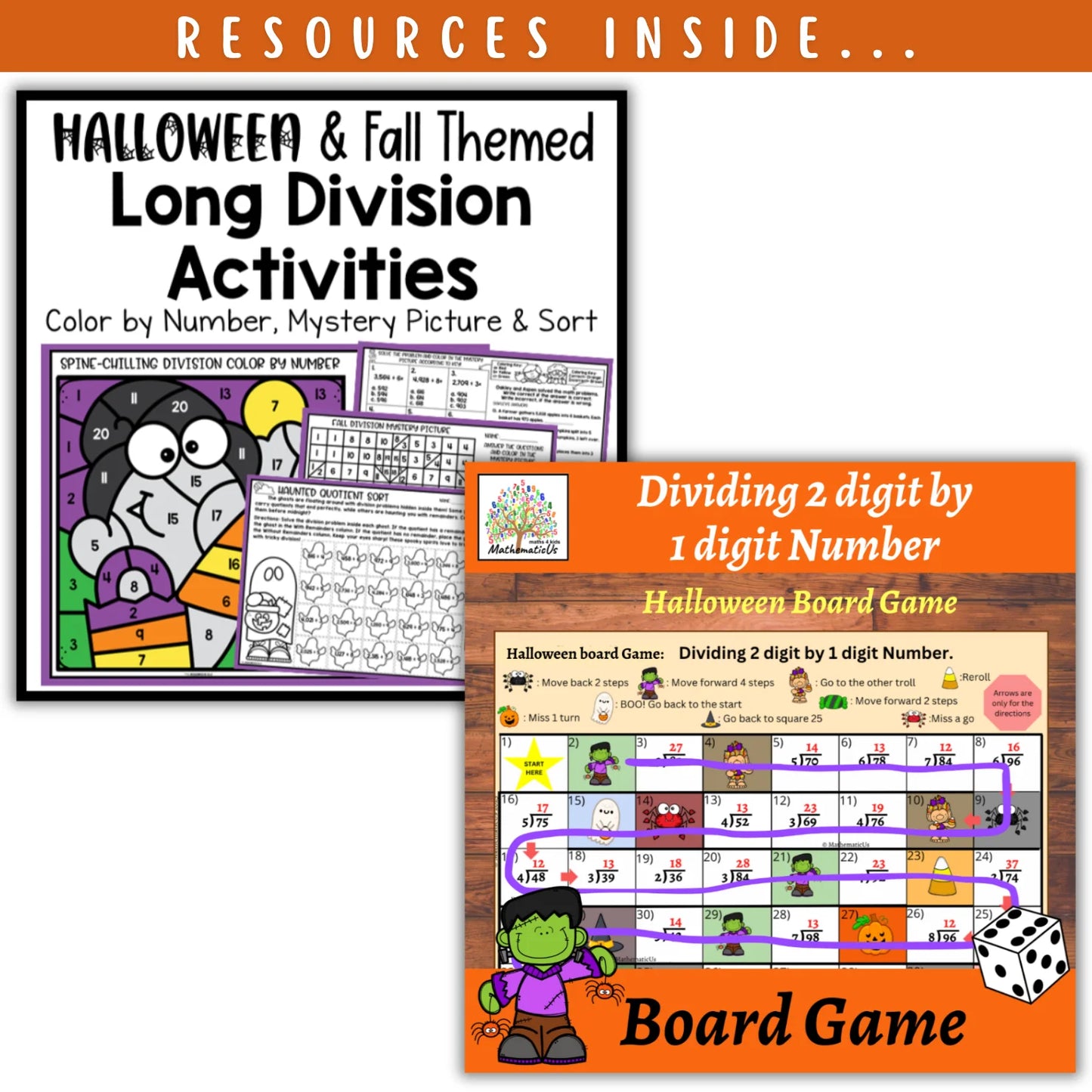 Multiplication (1 digit by 2 digit or 2 digit by 2 digit) & Division: Fall + Halloween Mini Bundle 🍁🎃