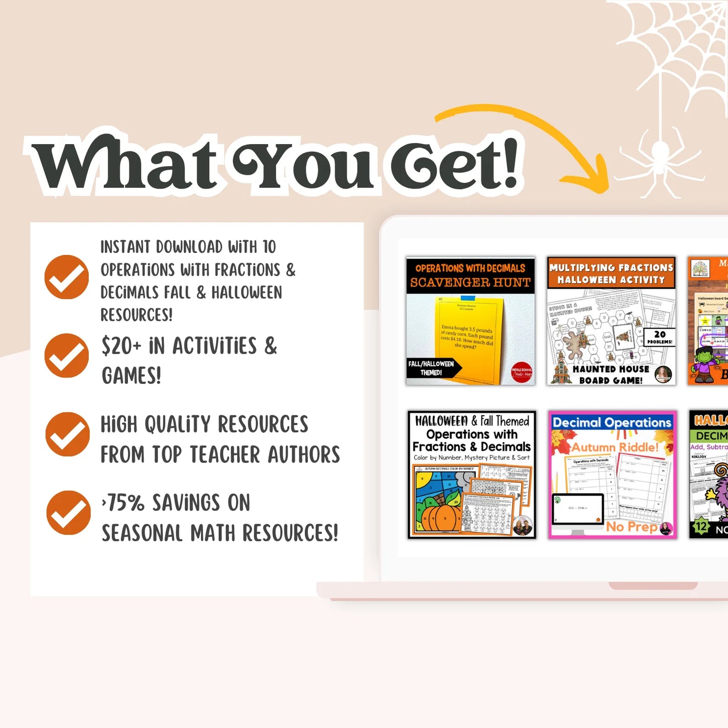 Operations with Fractions & Decimals : Fall + Halloween Mini Bundle 🍁🎃
