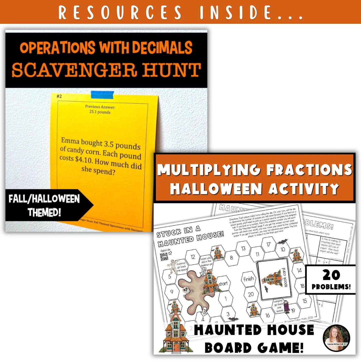 Operations with Fractions & Decimals : Fall + Halloween Mini Bundle 🍁🎃