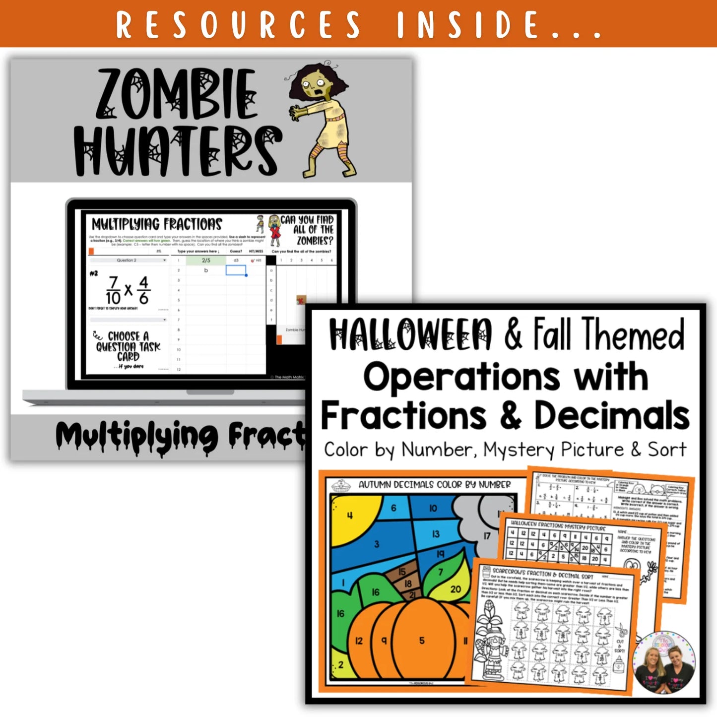 Operations with Fractions & Decimals : Fall + Halloween Mini Bundle 🍁🎃