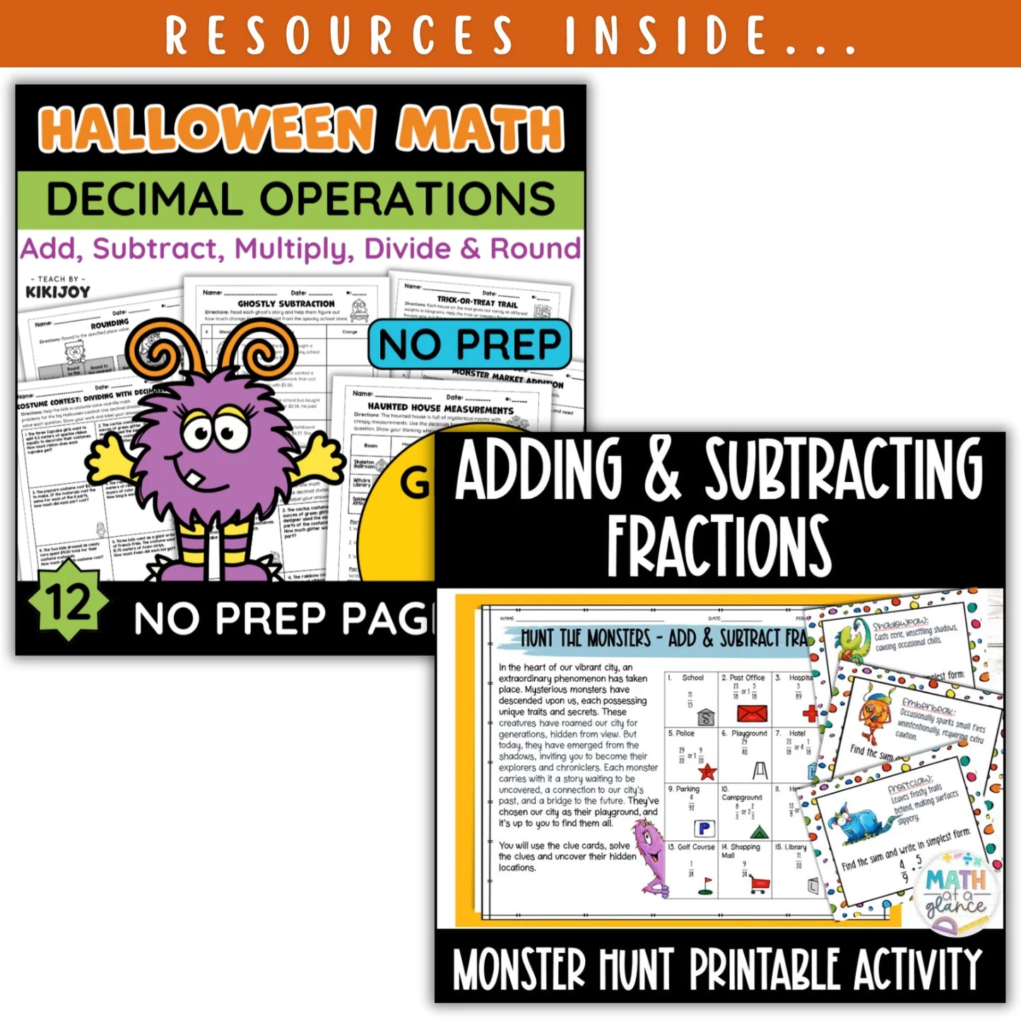 Operations with Fractions & Decimals : Fall + Halloween Mini Bundle 🍁🎃