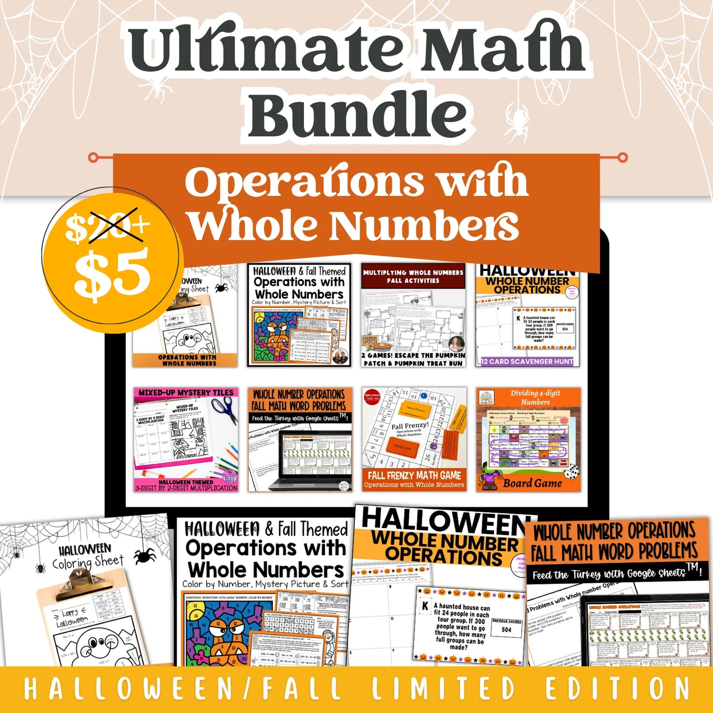 Operations with Whole Numbers: Fall + Halloween Mini Bundle 🍁🎃