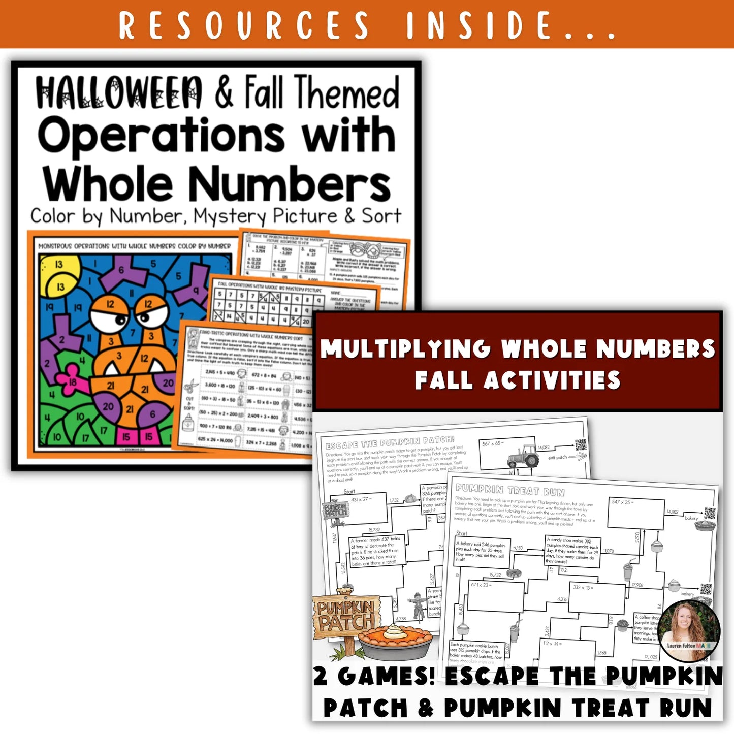 Operations with Whole Numbers: Fall + Halloween Mini Bundle 🍁🎃