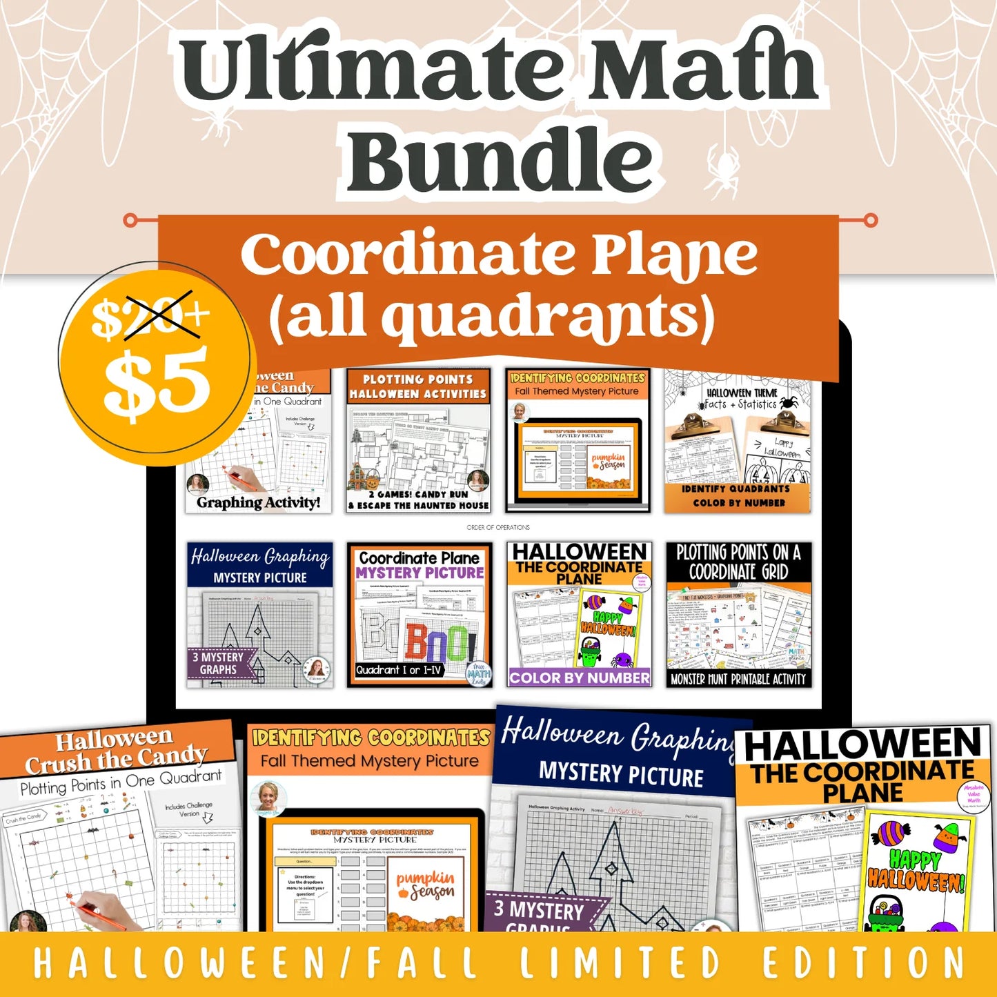 Coordinate Plane (all quadrants): Fall + Halloween Mini Bundle 🍁🎃