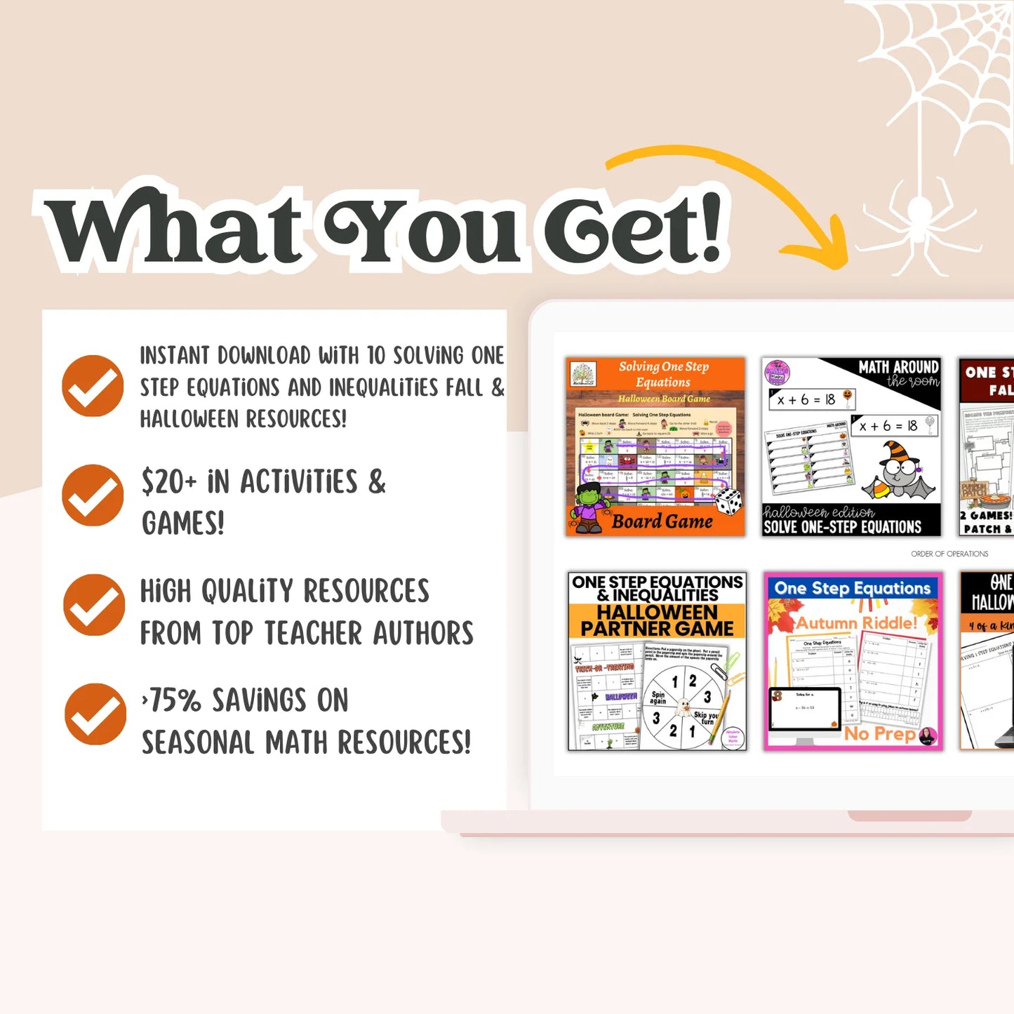 Solving One Step Equations and Inequalities: Fall + Halloween Mini Bundle 🍁🎃