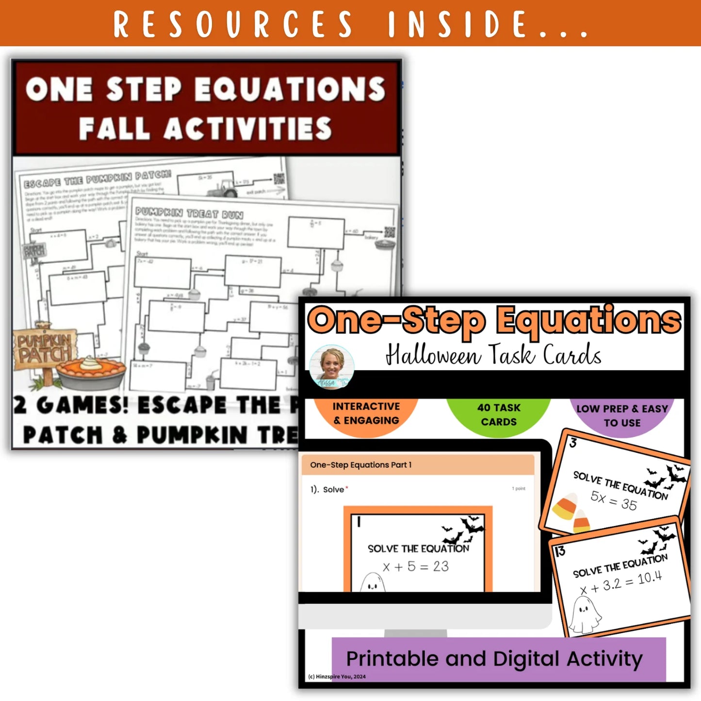 Solving One Step Equations and Inequalities: Fall + Halloween Mini Bundle 🍁🎃