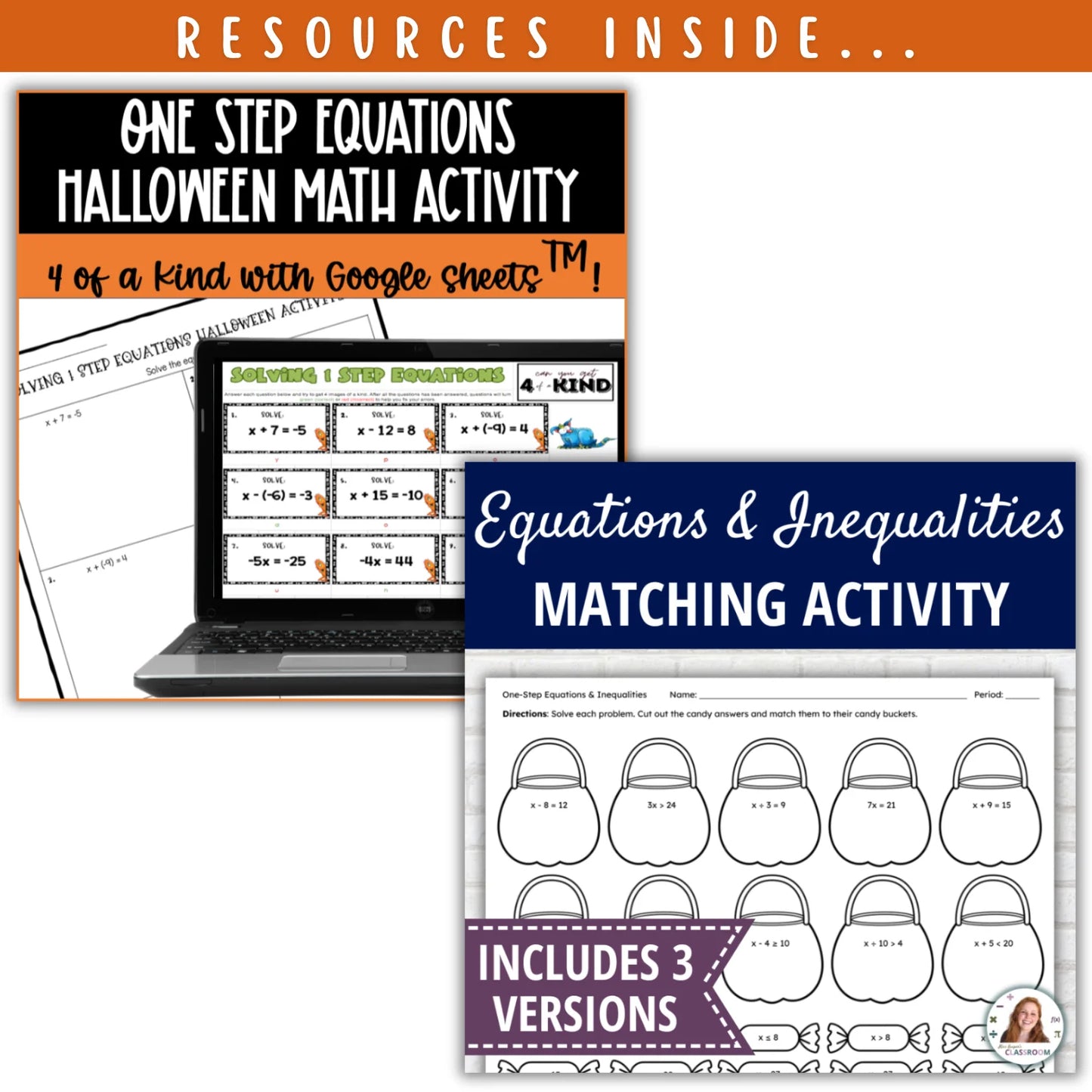 Solving One Step Equations and Inequalities: Fall + Halloween Mini Bundle 🍁🎃