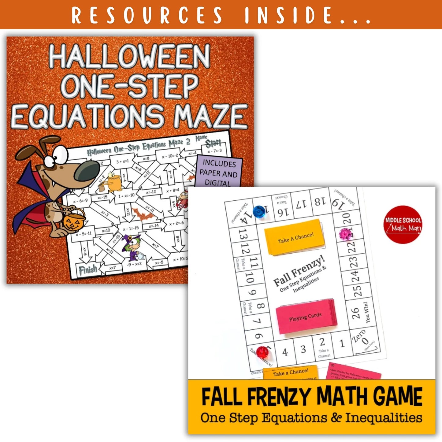Solving One Step Equations and Inequalities: Fall + Halloween Mini Bundle 🍁🎃