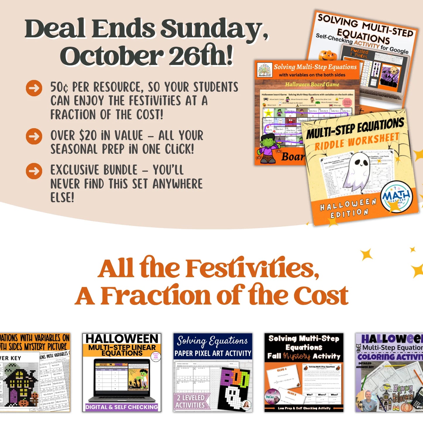 Solving Multi-Step Equations: Fall + Halloween Mini Bundle 🍁🎃