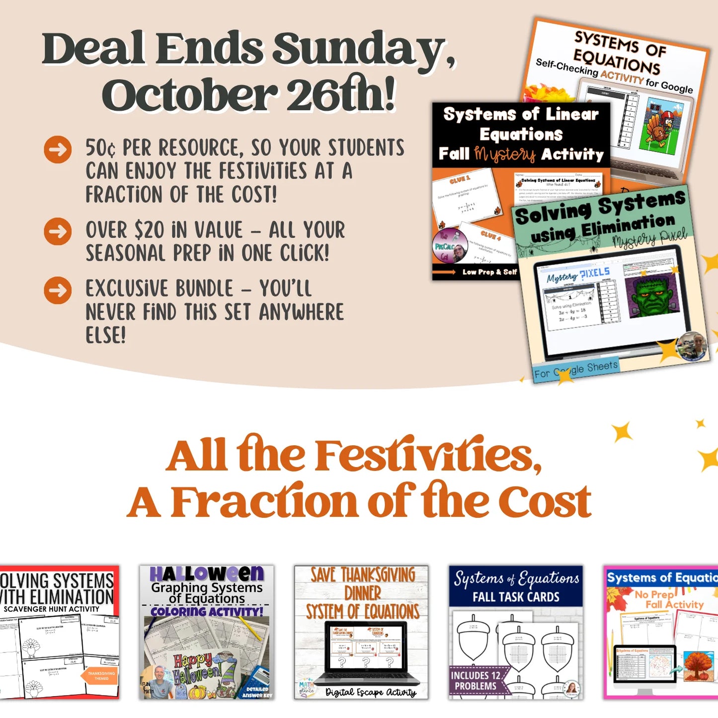 Systems of Equations: Fall + Halloween Mini Bundle 🍁🎃