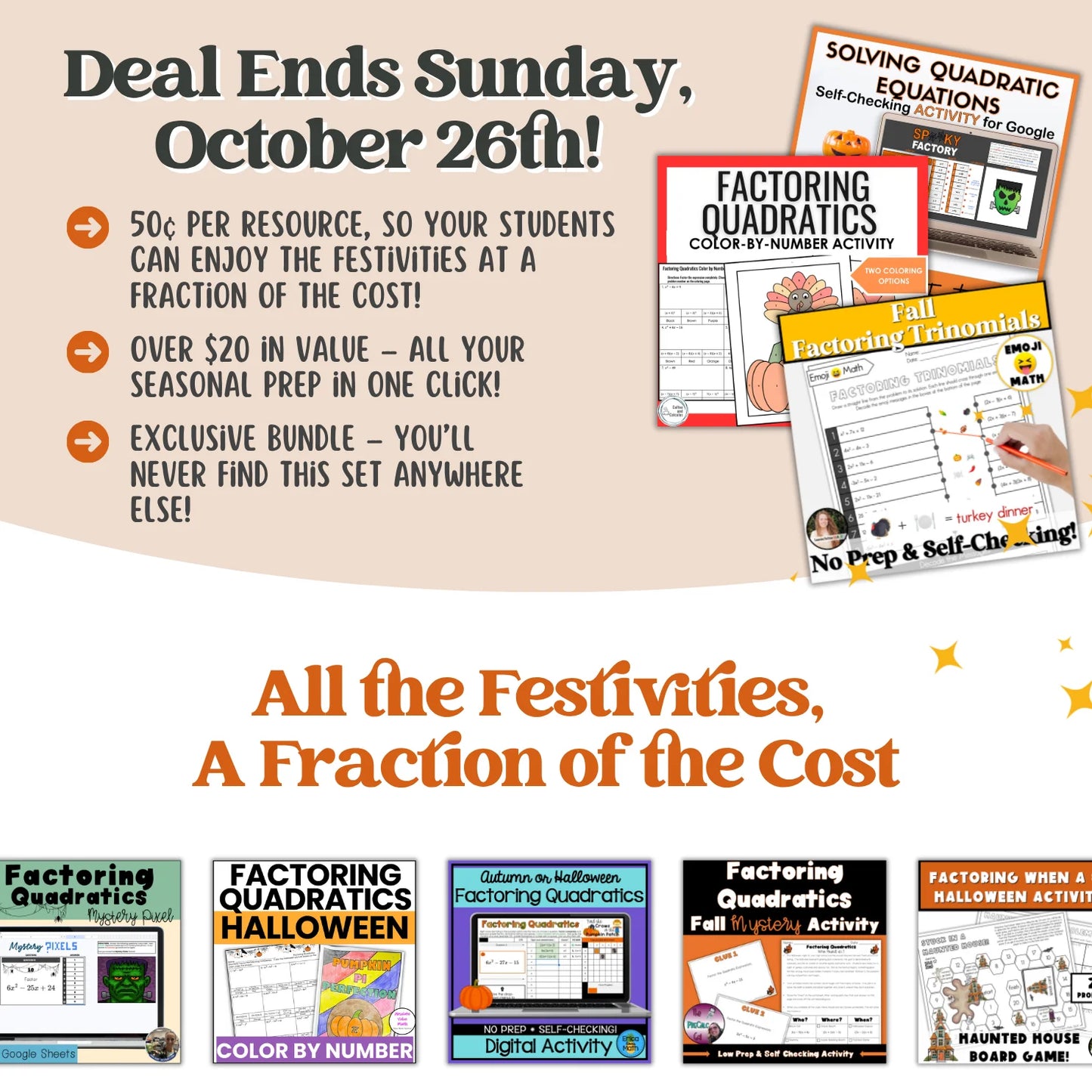 Factoring Quadratic Functions: Fall + Halloween Mini Bundle 🍁🎃