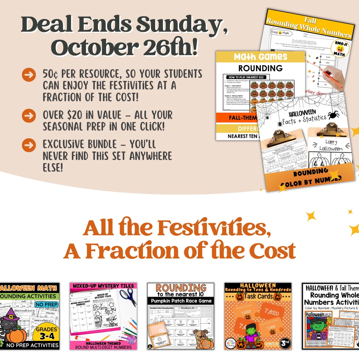 Rounding Whole Numbers: Fall + Halloween Mini Bundle 🍁🎃