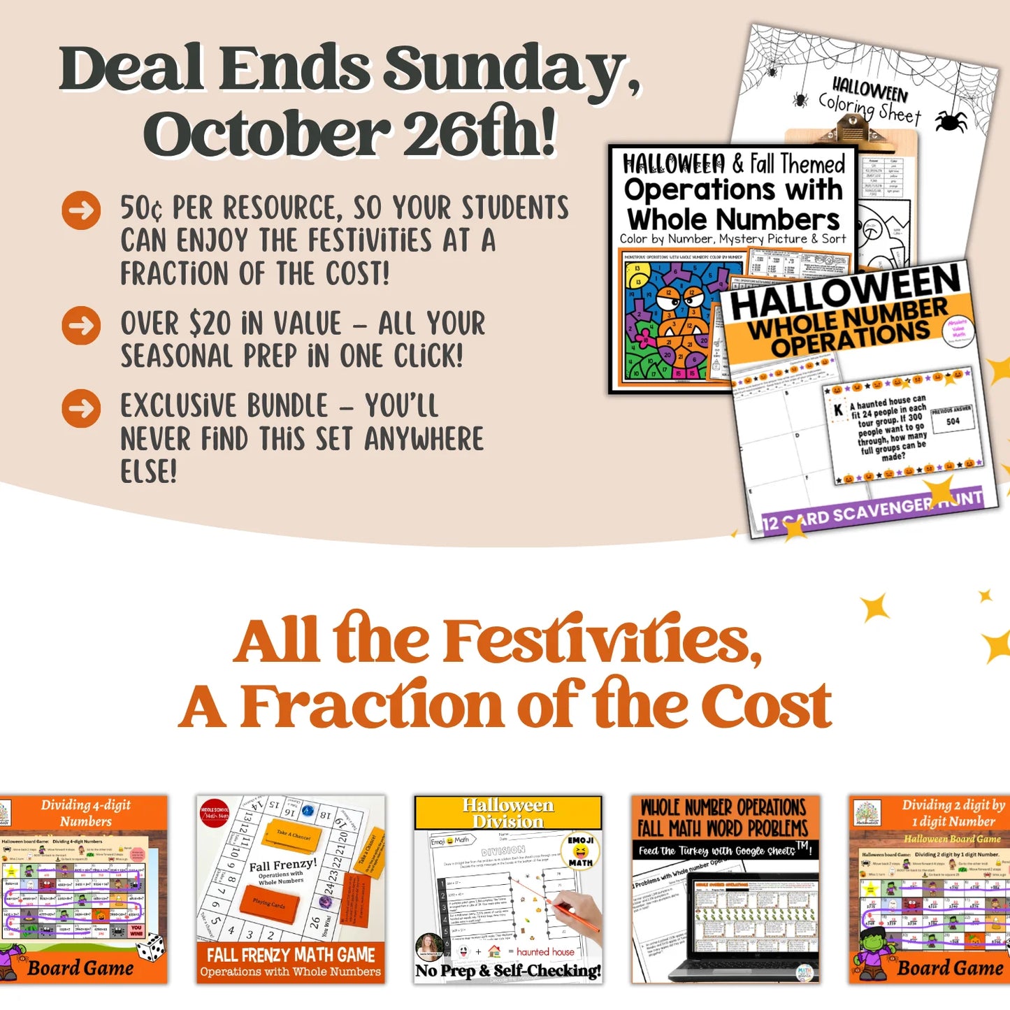Operations with Whole Numbers: Fall + Halloween Mini Bundle 🍁🎃